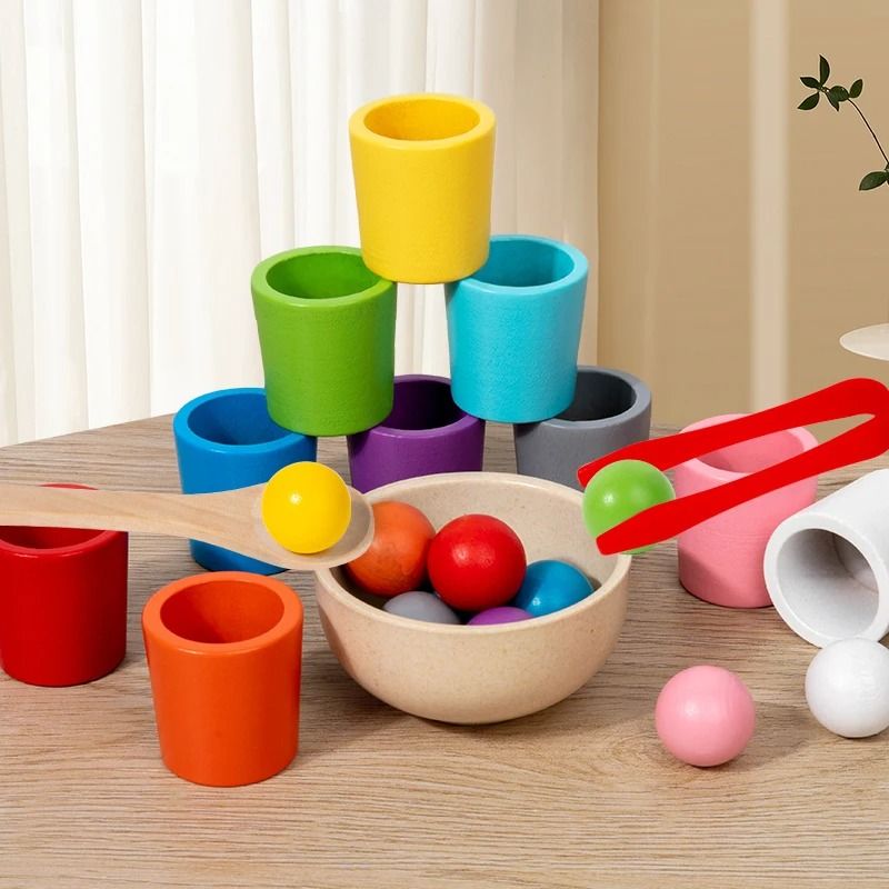 Montessori Wooden Color Sorting Cups Educational Toy