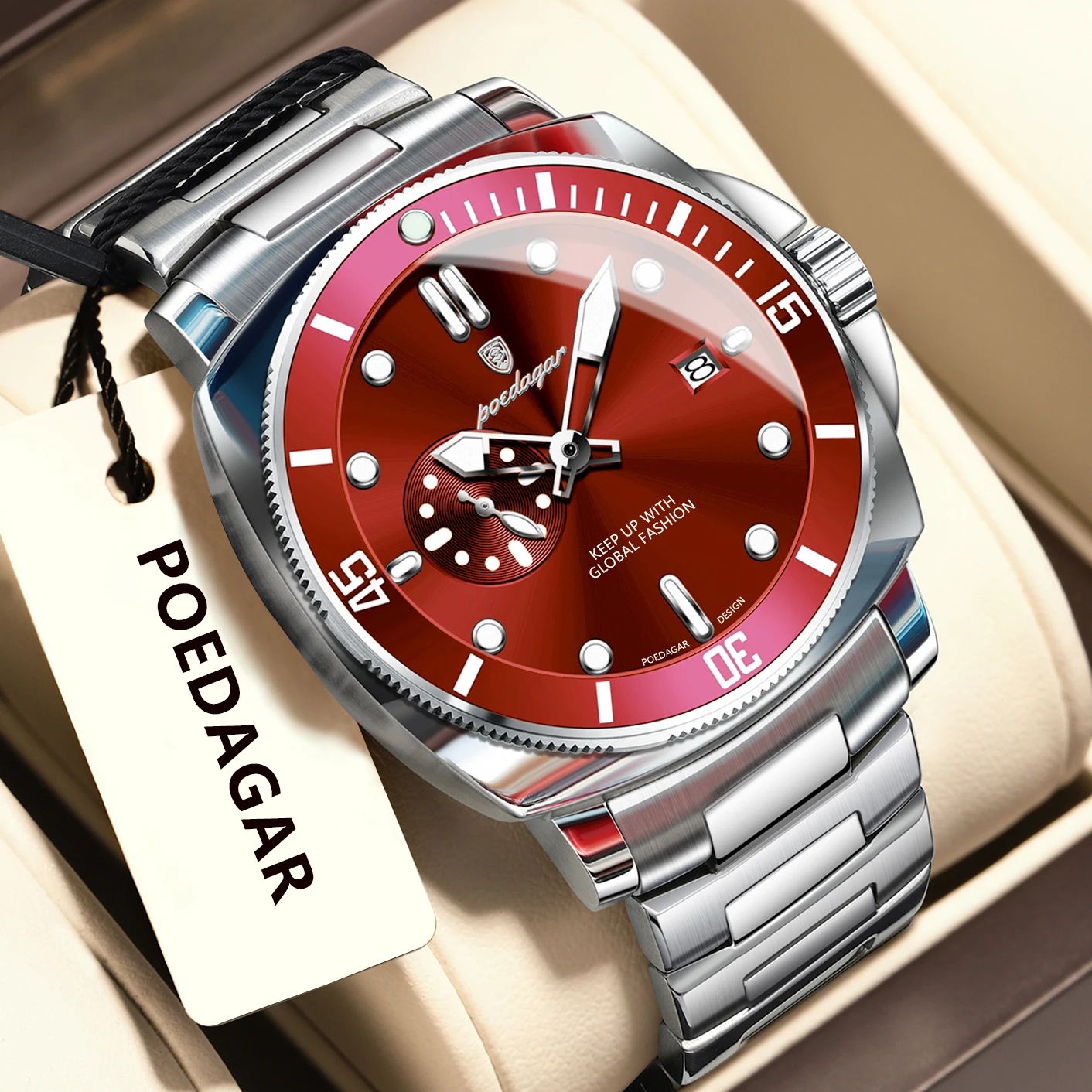 POEDAGAR Luxury Waterproof Men's Quartz Watch with Luminous Date & Dual Time