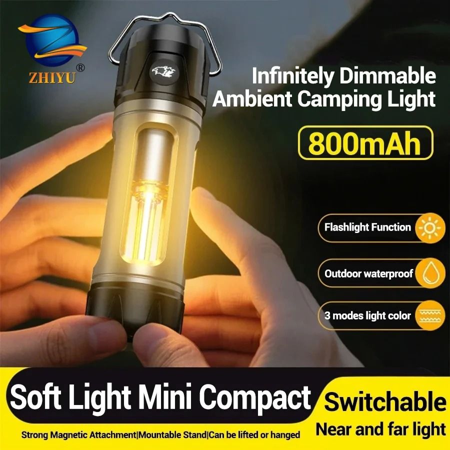 Rechargeable Dual Light Source Camping Lantern with Infinite Dimming and Type C Charging