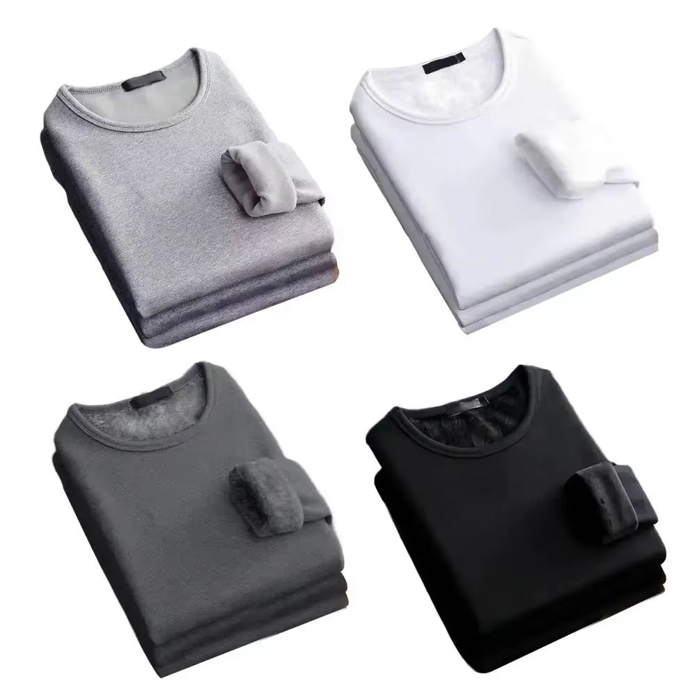 Men's Winter Long-Sleeve Fleece Thermal Base Layer Shirt with Plus Velvet Padding
