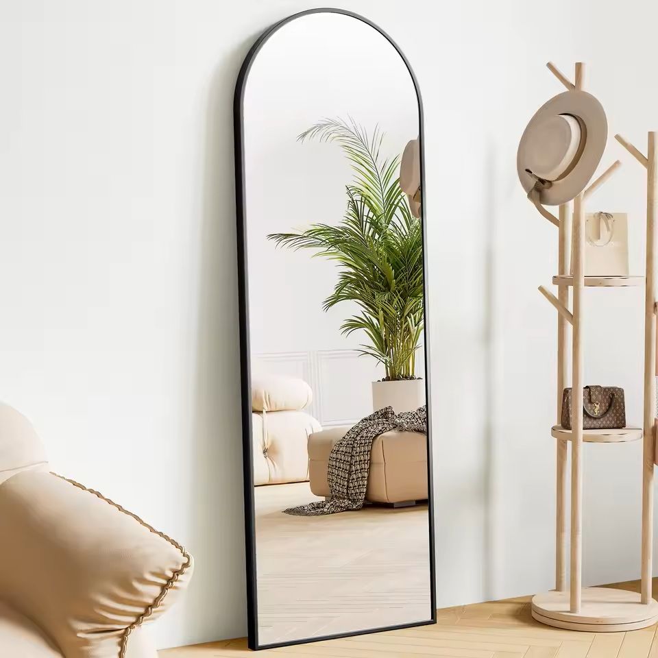 Modern Full Body Mirror with Stand or Wall Mount – 64x21 Inch Aluminum Frame