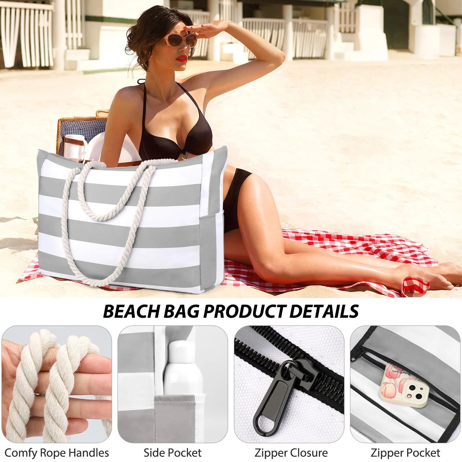 Striped Waterproof Foldable Beach Bag