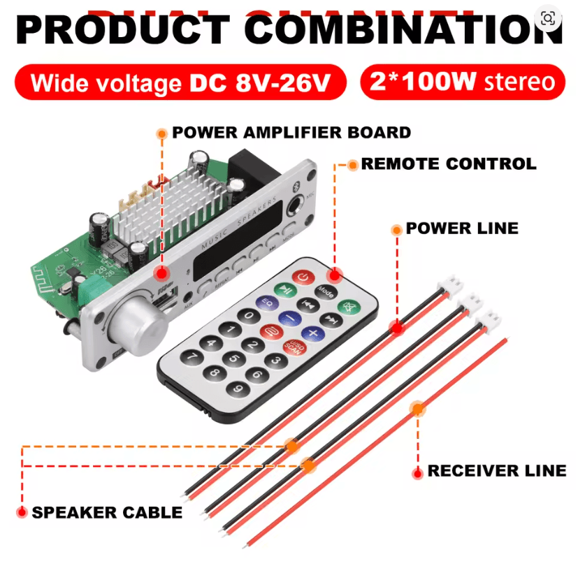 200W Bluetooth Amplifier Board with MP3 WAV Decoder and Mic