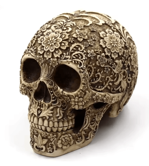 Artistic Resin Skull Sculpture with Plum Blossoms Creative Home & Garden Decor