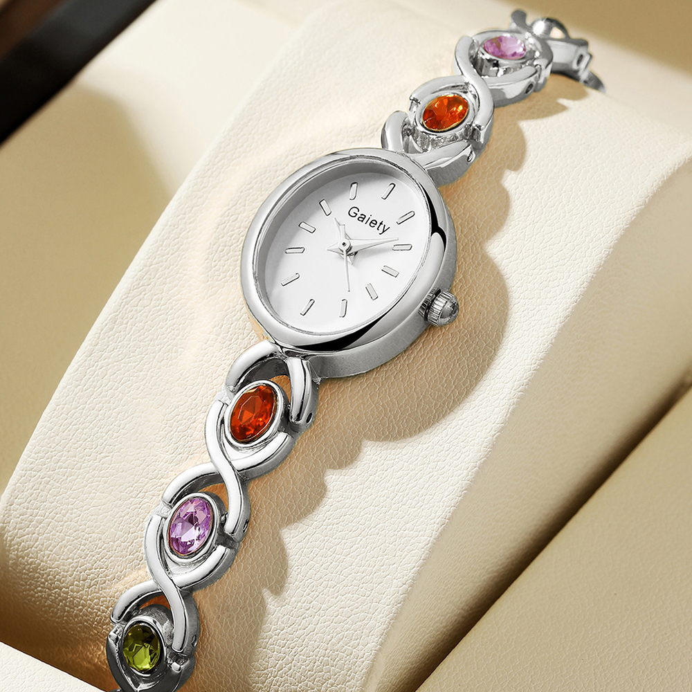 Elegant Temperament Line Scale Ladies Fashion Watch, Luxury Rhinestone Oval Quartz Dial
