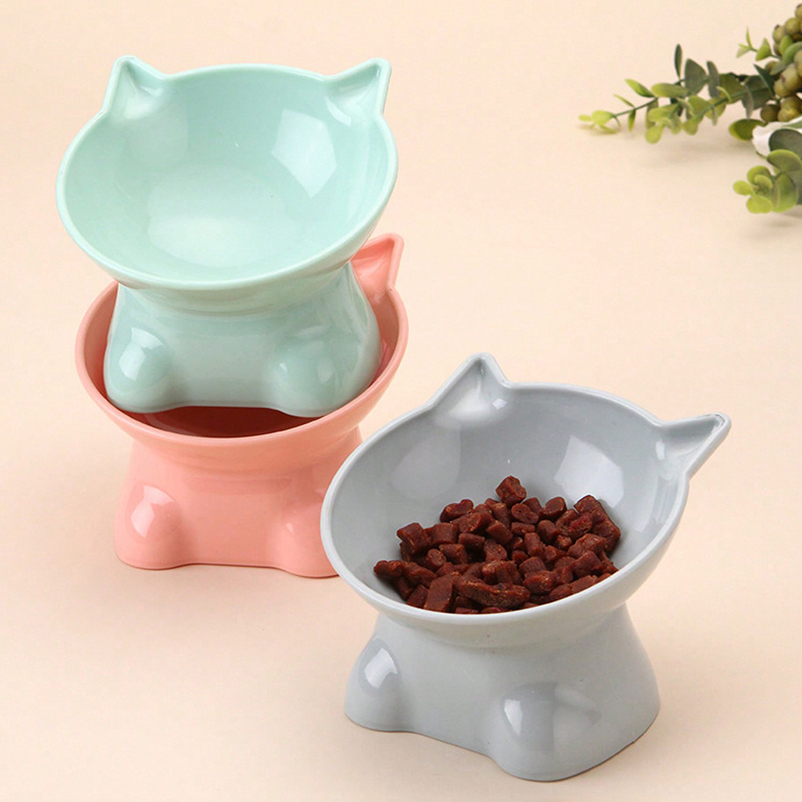 Nordic Style Anti-Tip Pet Bowl for Cats Cervical Vertebra Protection, Plastic Inclined Mouth Design