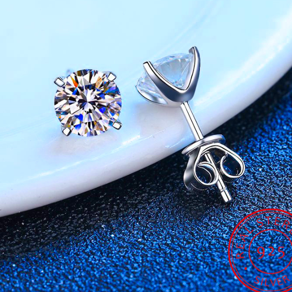 2ct D Color Moissanite Stud Earrings | Women's White Gold S925 Sterling Silver | Brilliant Lab Diamond