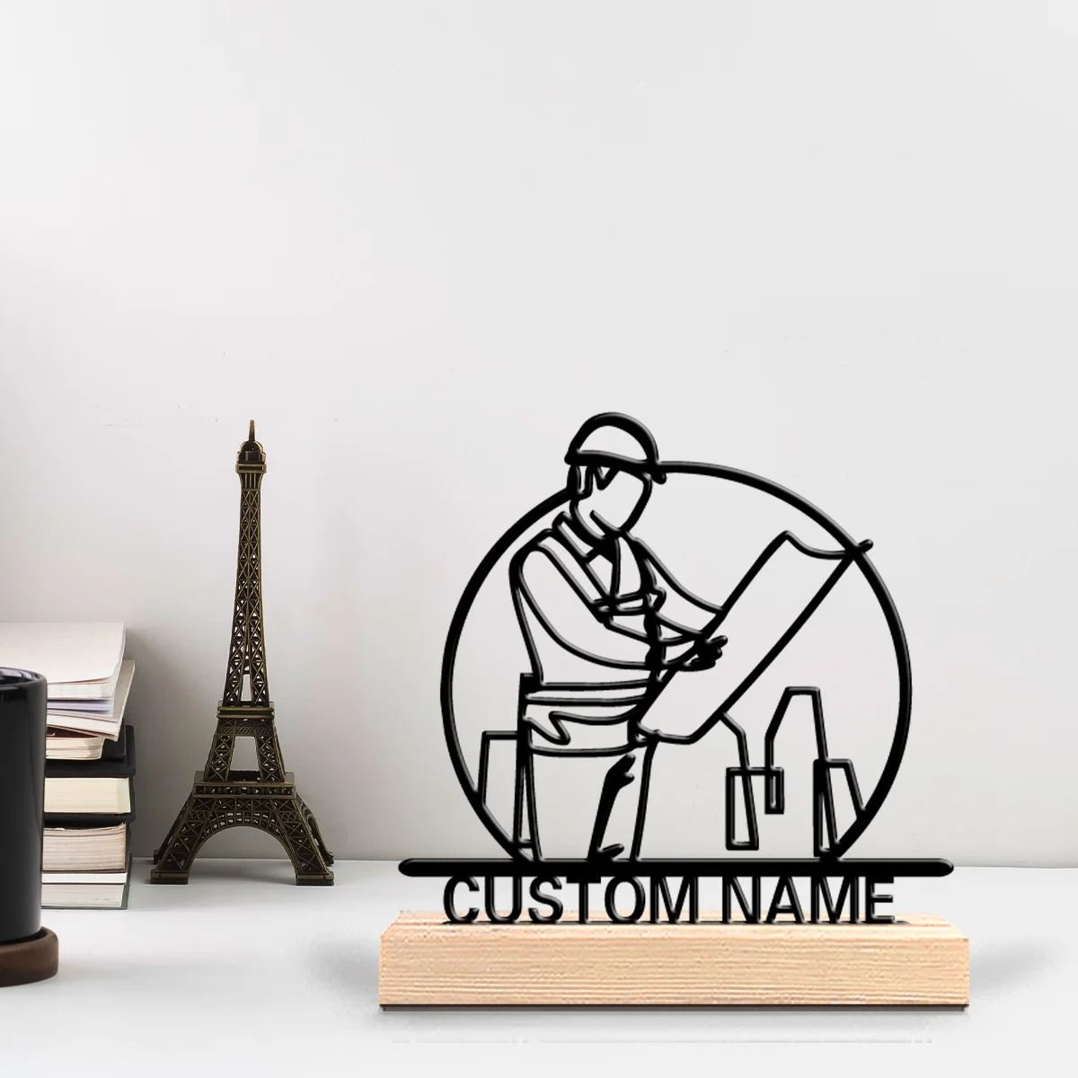 Custom Architect Metal Statue – Personalized Professional Art with Solid Wooden Base for Executive Desks & Office Space