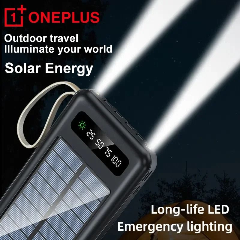 OnePlus 50000mAh Solar Power Bank | High-Capacity Fast Charging Battery with 4 Integrated Cables