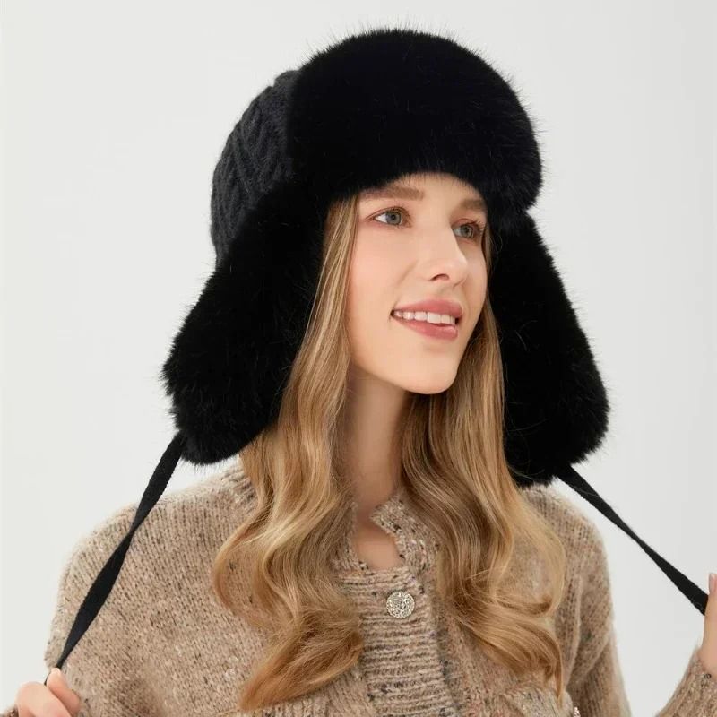 Thickened Knit Earflap Plush Winter Hat