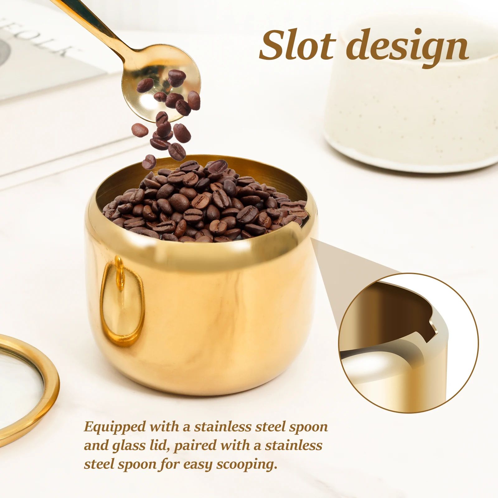 Stainless Steel Sugar Jar with Glass Lid and Spoon