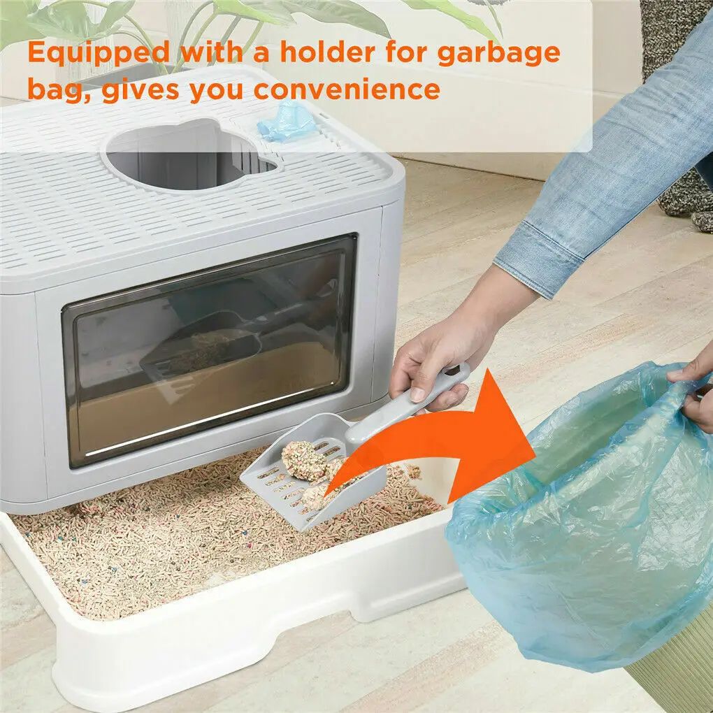 Foldable Cat Litter Box with Massager, Front Entry & Top Exit Toilet & Enclosed Litter Scoop