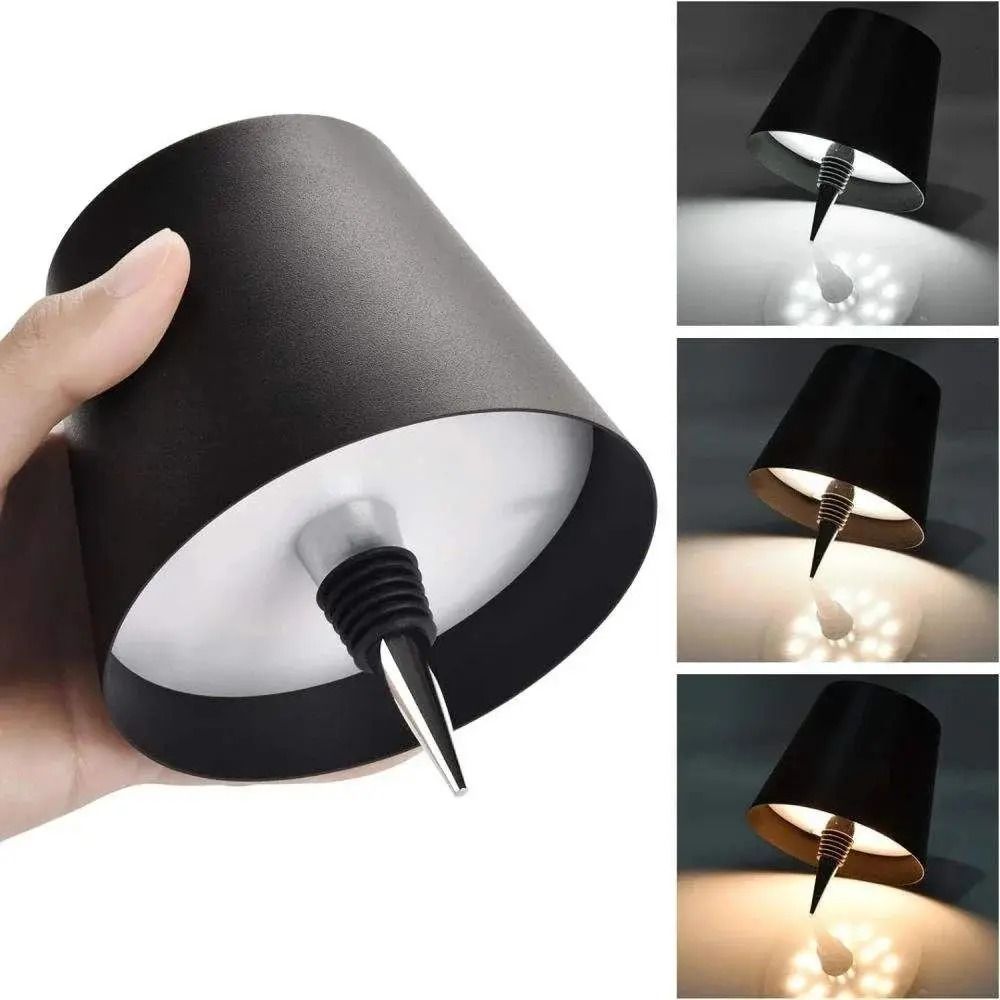 USB Rechargeable Bottle Table Lamp Touch Control with 3-Color Dimming Light