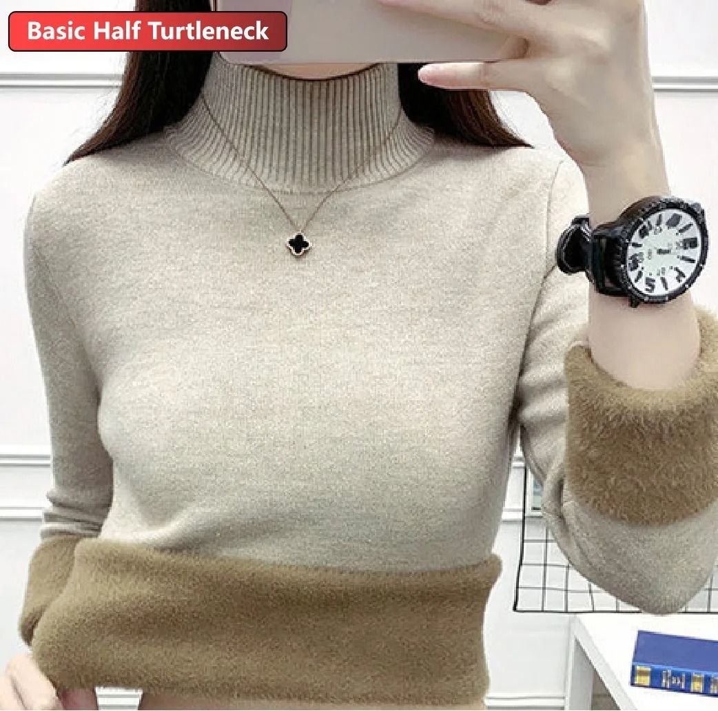 Elegant Thicken Velvet-Lined Turtleneck Sweater – Slim Knit Pullover & Warm Winter Jumper