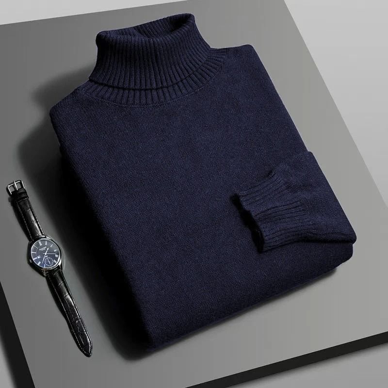 Mens Knitted Turtleneck Sweater Slim Fit Long Sleeve Pullover