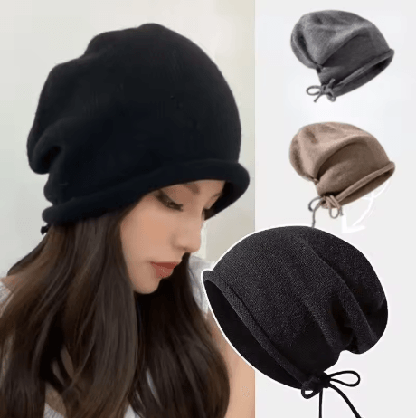 Womens Baggy Slouchy Beanie Warm Knitted Drawstring Winter Hat