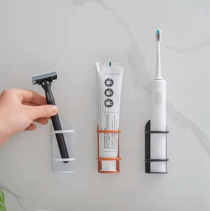 Wall-Mounted Iron Toothbrush Holder – No-Drill Bathroom Storage Rack with Drainage