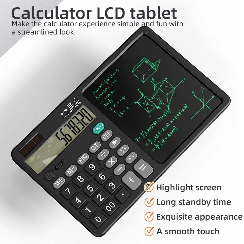 Calculator Writing Tablet with Stylus Foldable Design
