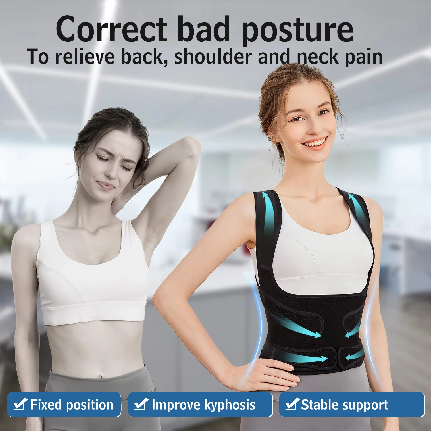 Posture Corrector Back Straightener, Back Support Brace for Women and Men, Hunchback and Scoliosis Correction