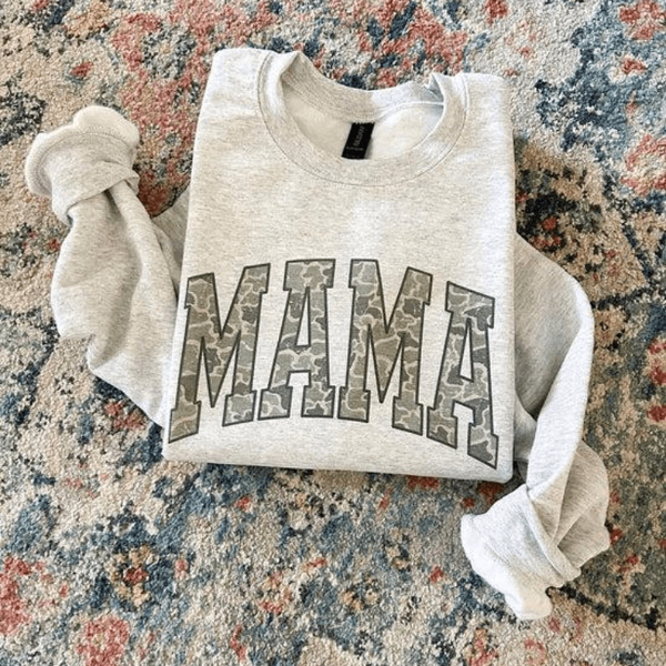Mama Camo Print Sweatshirt Cozy Casual Mom Pullover Trendy Graphic Crewneck