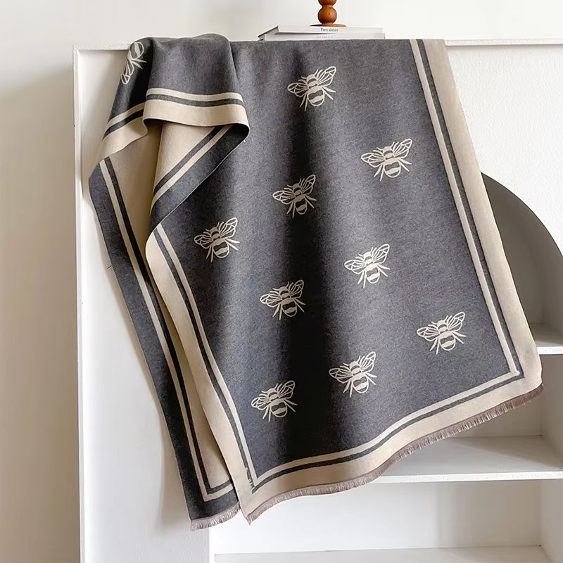 Luxury Two-Sided Bees Pattern Pashmina Shawl Soft Warm Winter Blanket Scarf