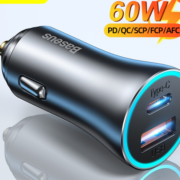 USB C Car Phone Charger Adapter, Pull Ring Fast Charging for iPhone, Xiaomi, Samsung, Huawei