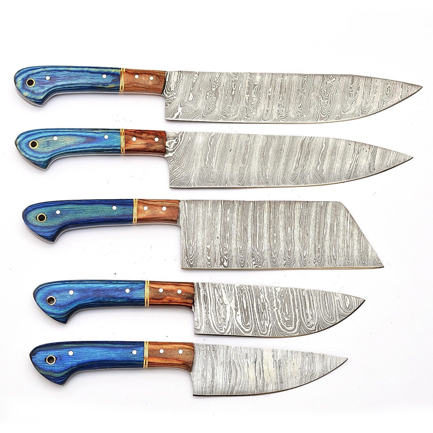 Handmade Damascus Steel Outdoor Kitchen 5 Chef Knives Set | Pakka Wood