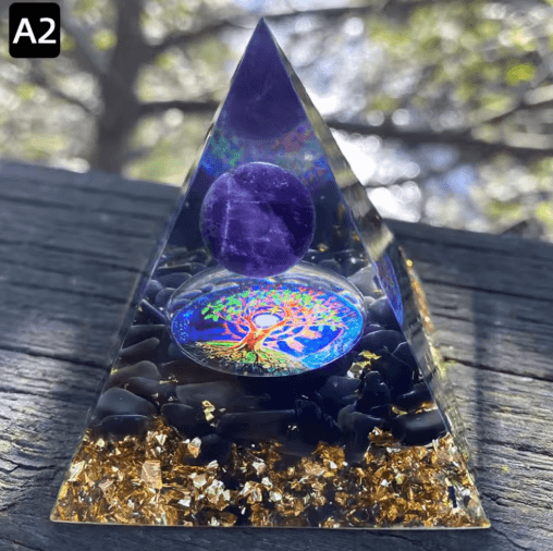 Amethyst Orgonite Energy Pyramid – Reiki Chakra Healing Crystal Decor