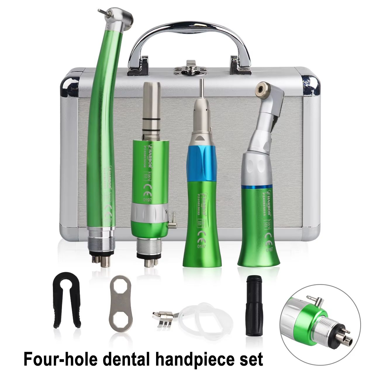 4-Piece Professional Dental Handpiece Set – High & Low Speed Air Turbine Kit with Contra Angle, Straight Handpiece, and