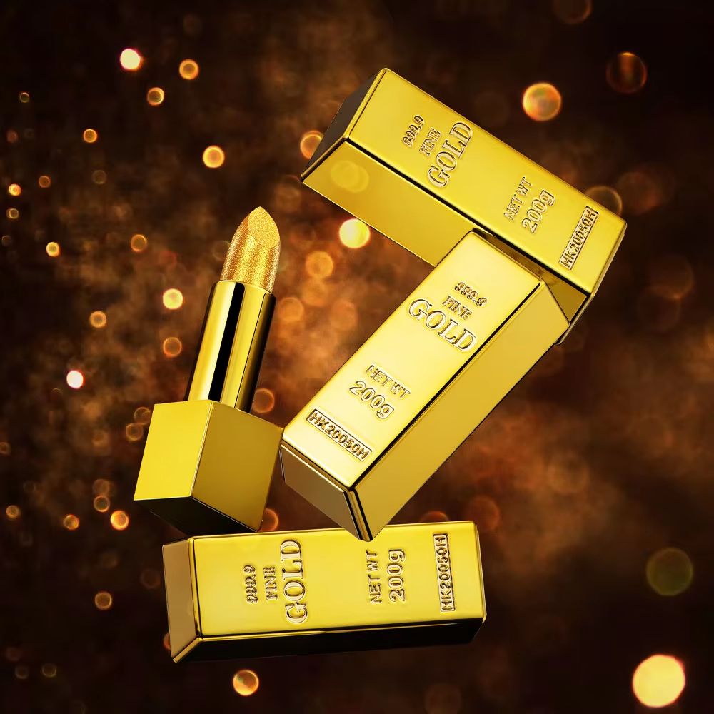 GoldenGlam Metallic Gold Lipstick – Waterproof Shimmer Gold Lipstick with Long Lasting Glitter Finish (3.5g)