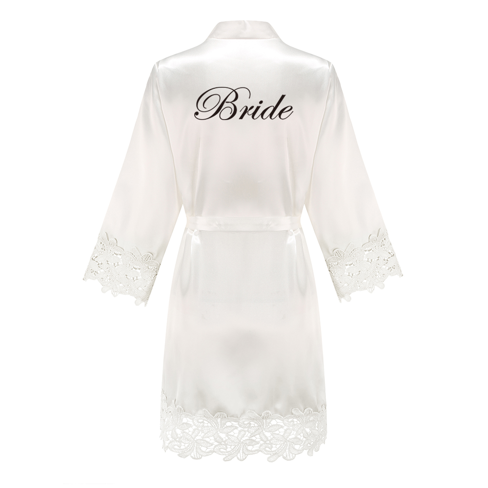 Wedding Bridesmaid Gift Satin Lace Robe, Rose Gold Bride Robe, Bridal Dressing Gown for Bachelorette Party