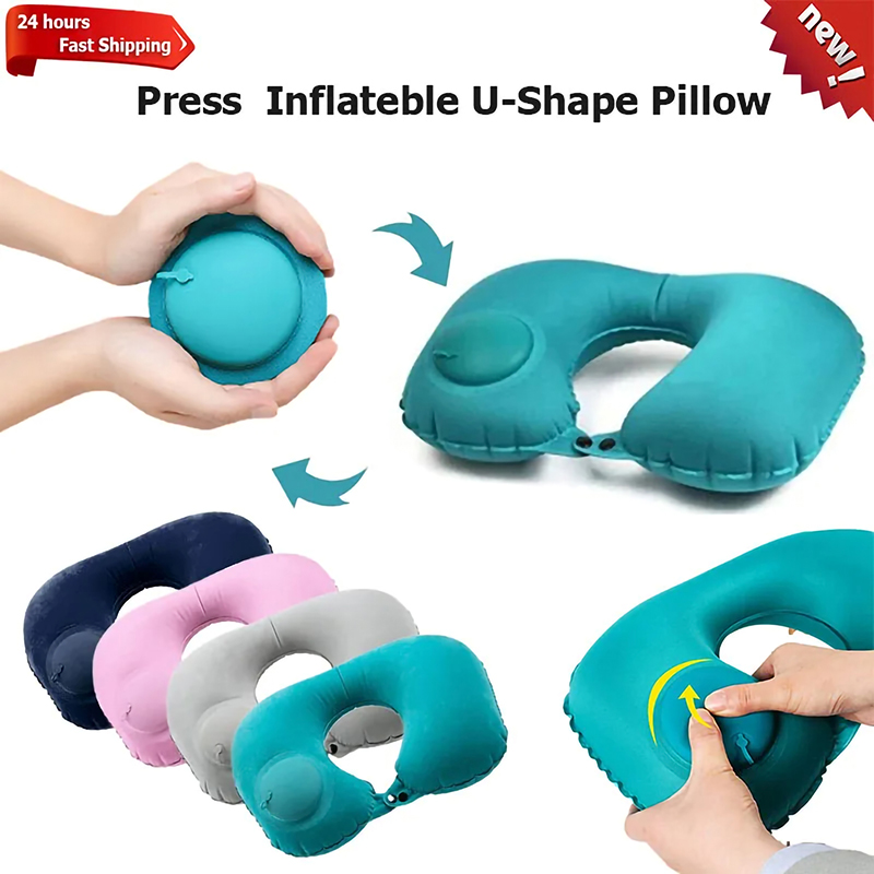 Inflatable Pillow Travel, Portable Neck Protection, Press Inflatable U-shaped Pillow, Travel Storage Neck Pillow