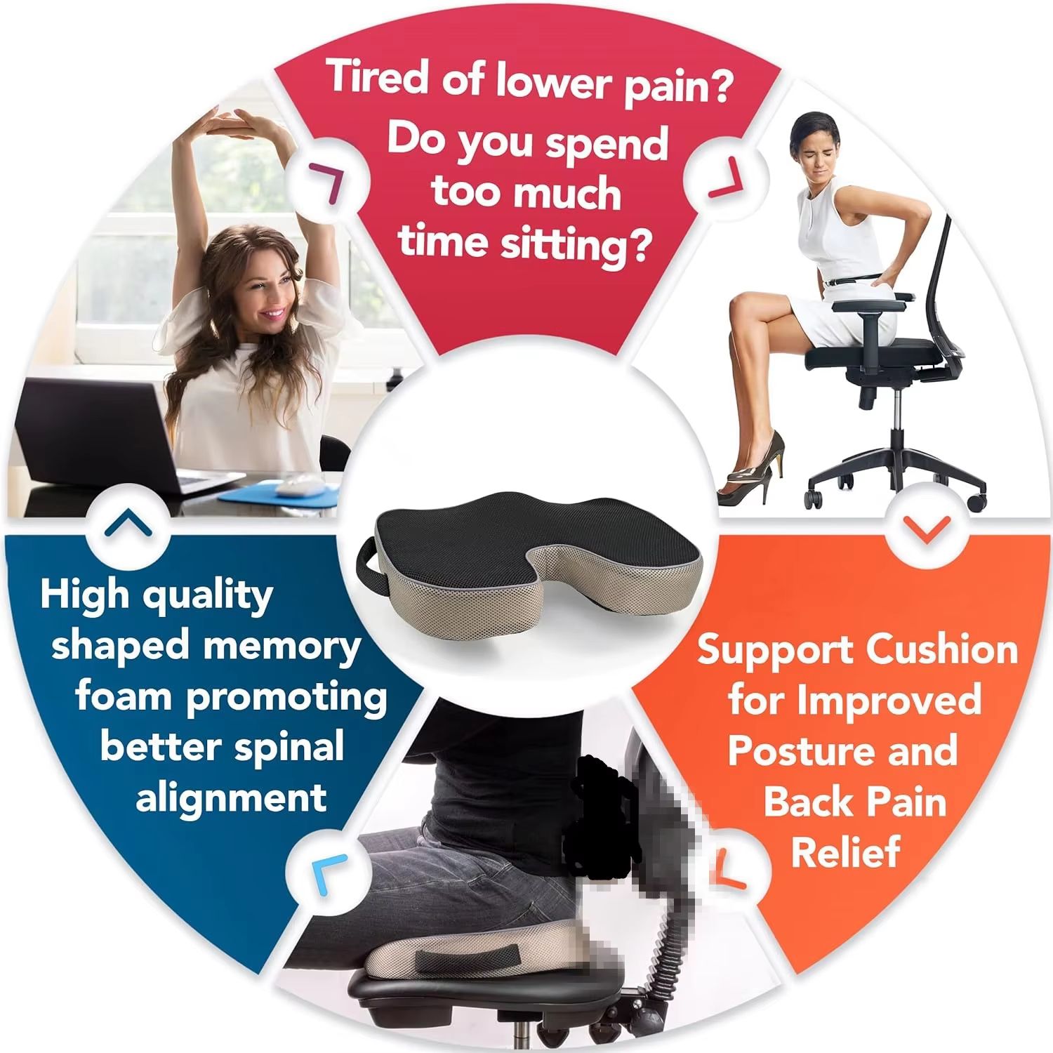 Orthopedic Memory Foam Seat Cushion – Non-Slip Tailbone Cushion for Back, Sciatica & Prostate Pain Relief