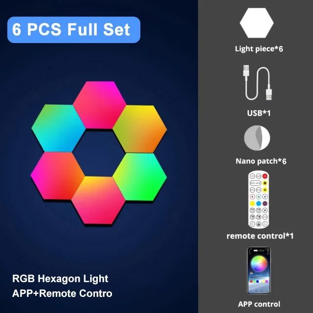 RGB Bluetooth LED Hexagon Wall Light with App and Remote Control