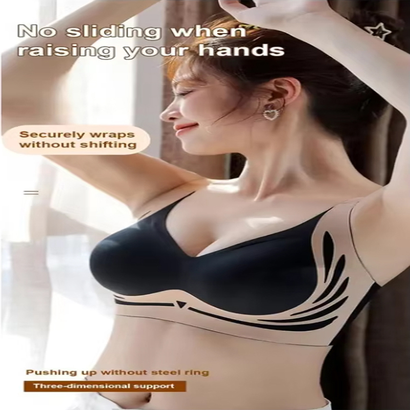 Powerful Push Up Seamless Bra Women, Gathered Wireless Bra Soft Full Coverage Support, Anti-Sagging Adjustable Underwear