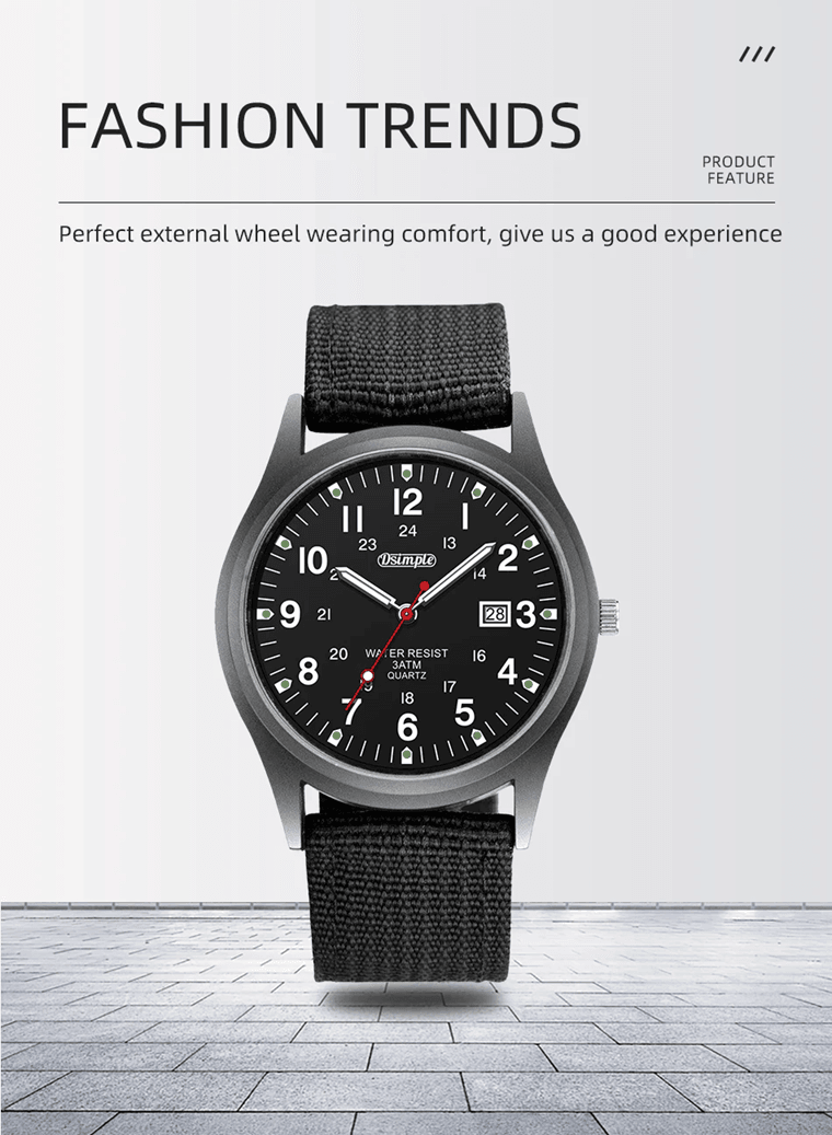 Mens Military Quartz Watch Luminous Nylon Strap Calendar Style