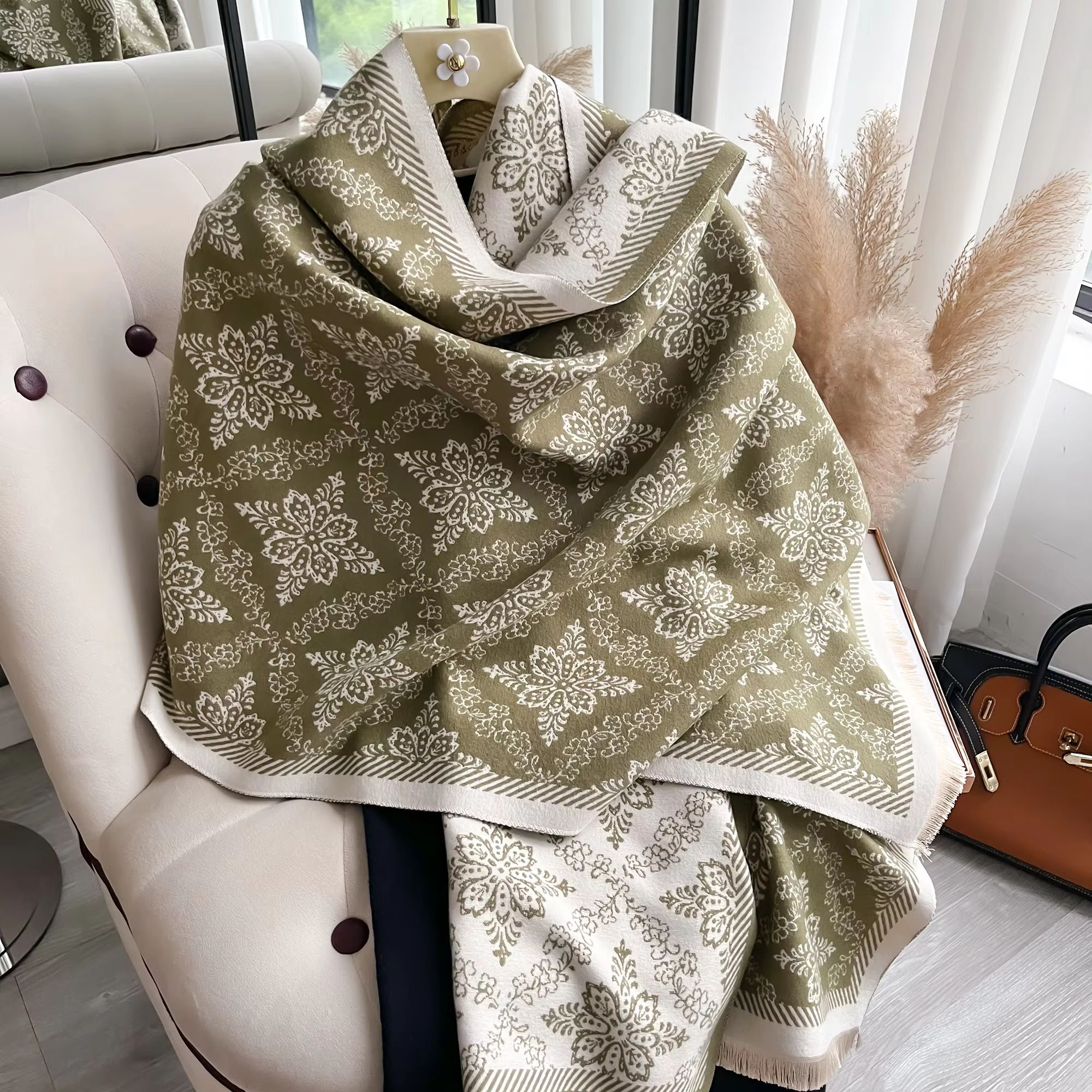 Reversible Ethnic Style Warm Pashmina Shawl Cashmere Feel Scarf Wrap