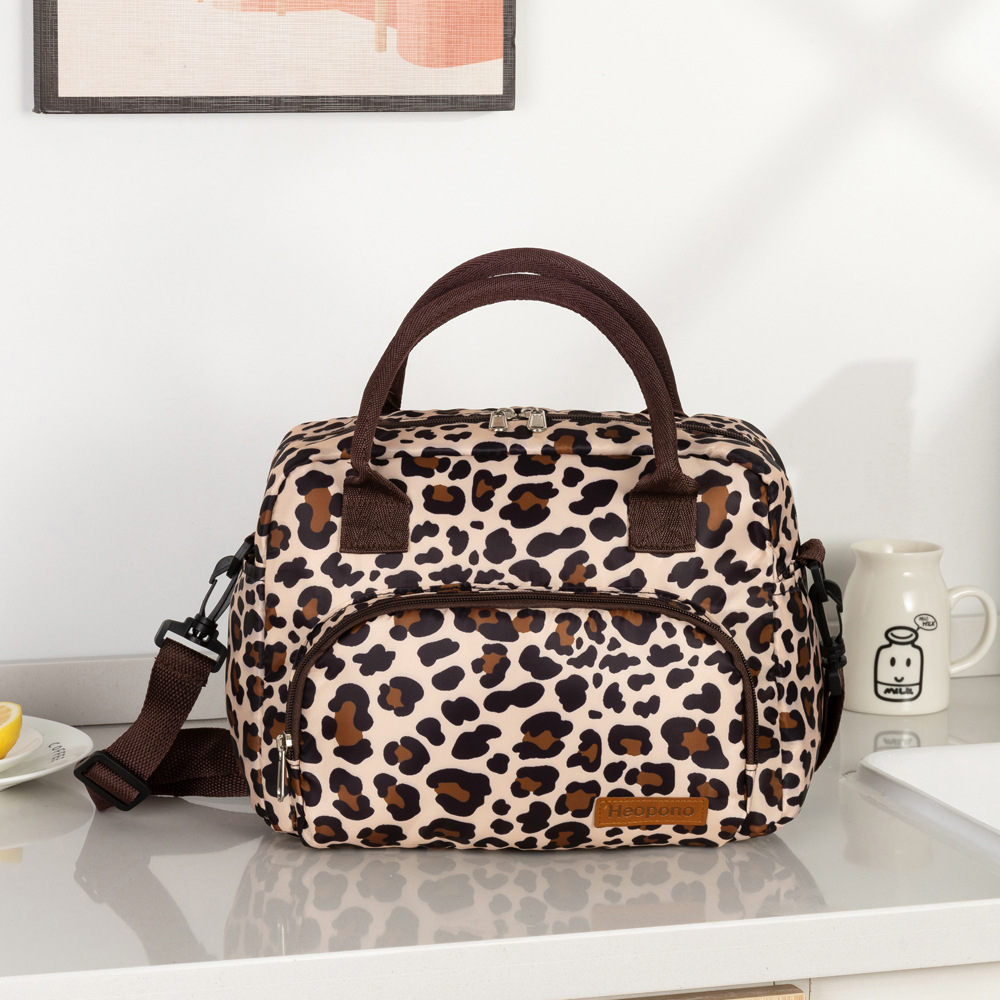 American Modern Minimalist Hand-Held Mommy Ice Pack, Large Capacity Leopard Print Oxford Cloth Crossbody Lunch Bag