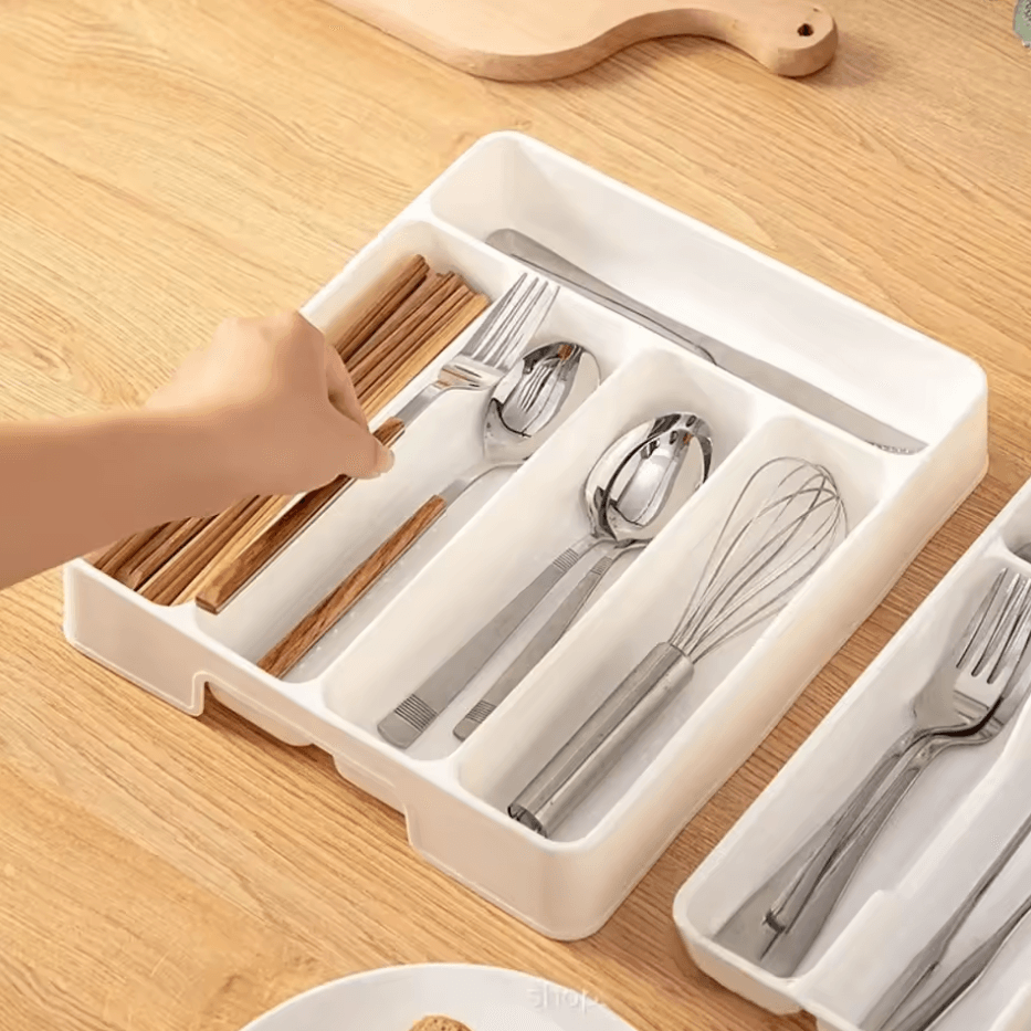 4/5 Compartments Cutlery Organizer Drawer Divider Tray Kitchen Utensil Storage Box