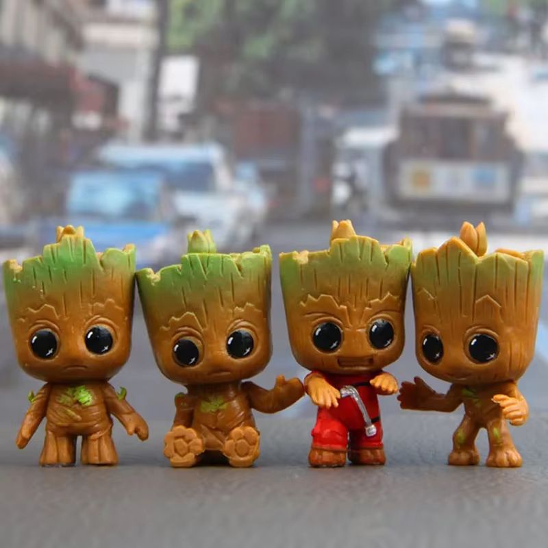 4-Piece Cute Groot Miniature Model Set | Home Supplies Decoration Figurines & Anime Hero Tree-Man Character Decor