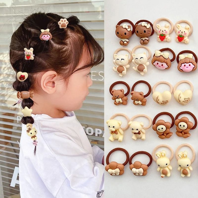 10-Piece Baby & Toddler Hair Tie Set – No-Hurt Elastic Mini Scrunchies with Cute Cartoon Bears, Rabbits & Flowers