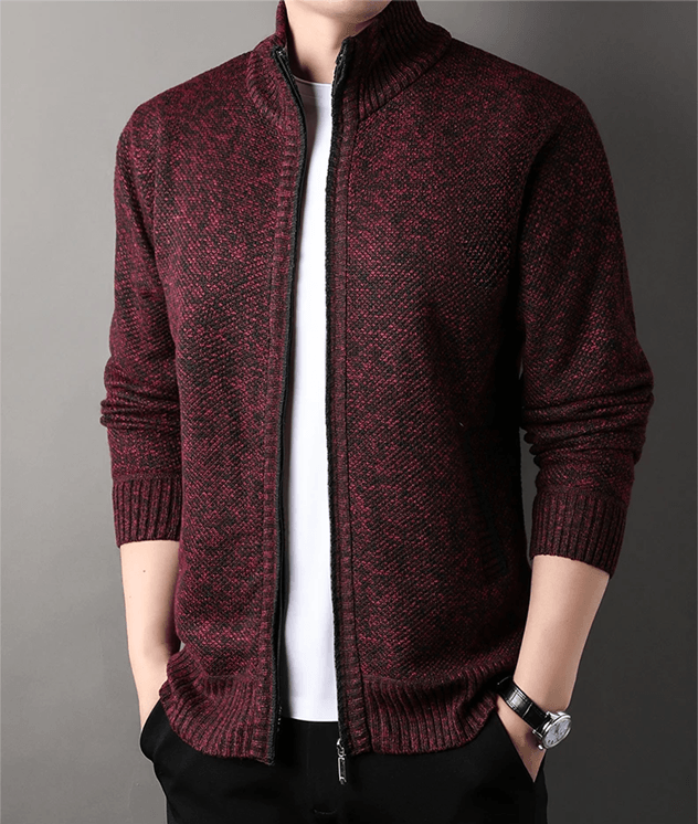 Mens Stand Collar Knit Cardigan Sweater Jacket