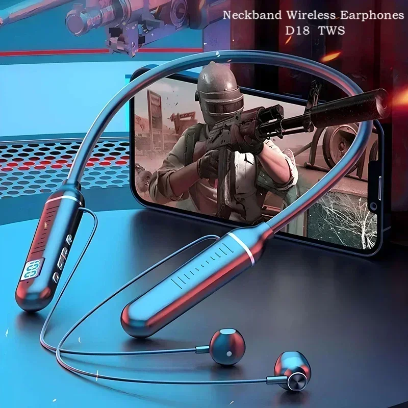 LED Display Bluetooth Neckband Headphones with Mic and TF Card