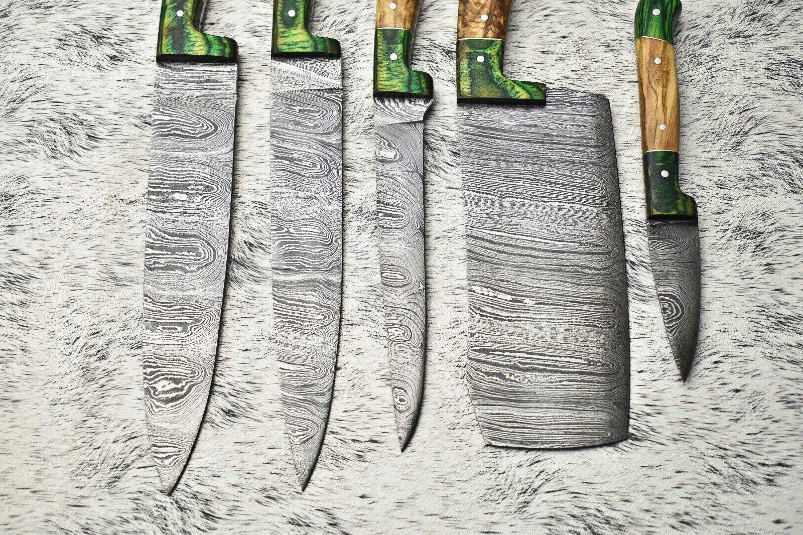 Custom Handmade Damascus Kitchen Knives | 5-Piece Professional Chef Set