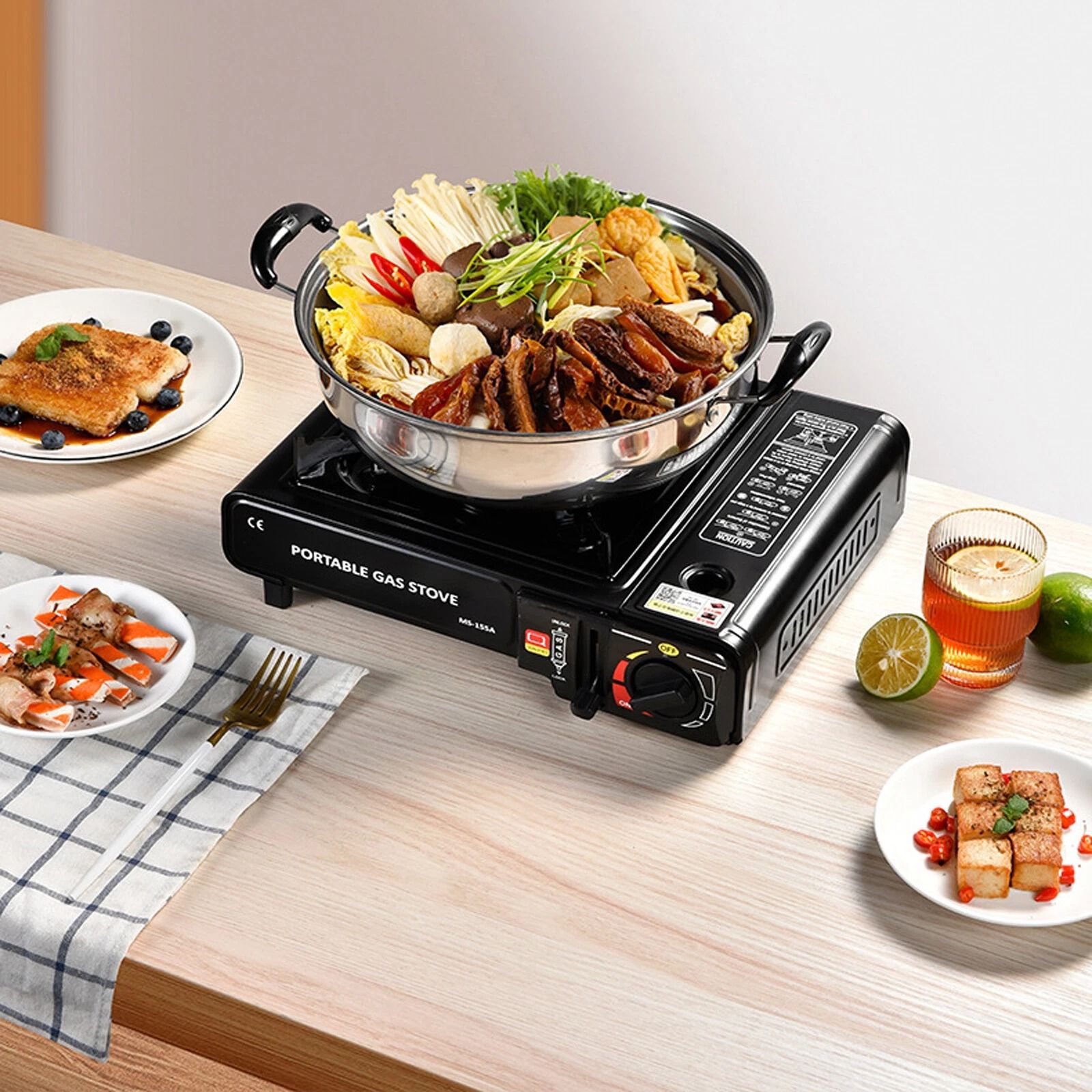 Portable Camping Stove with Windproof BBQ Grill for Outdoor Cooking
