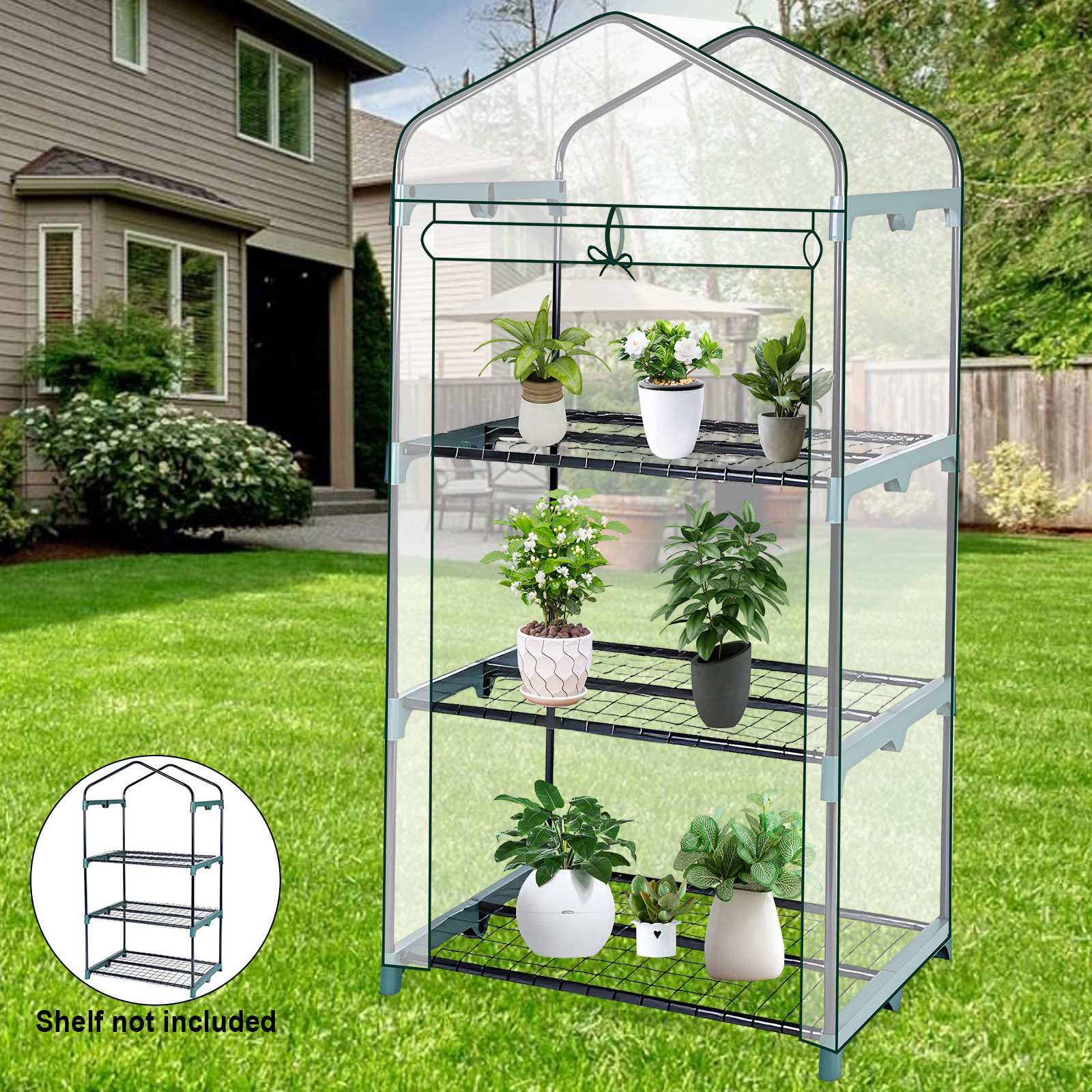 Garden Greenhouse Walk-in Green House, Transparent Cover with Doors & Windows, Waterproof Frost Protection