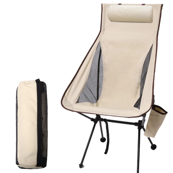 Portable Folding Camping Chair with Headrest Lightweight Outdoor Fishing Chair, Aluminum Alloy Tourist Seat for Travel