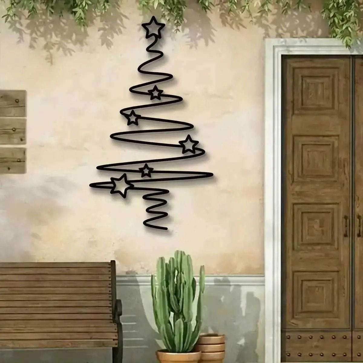 Minimalist Metal Christmas Tree Wall Art Decorative Holiday Wall Hanging