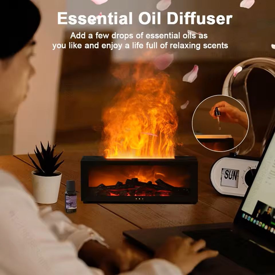 Flame LED Aroma Humidifier with Remote Control for Home Use