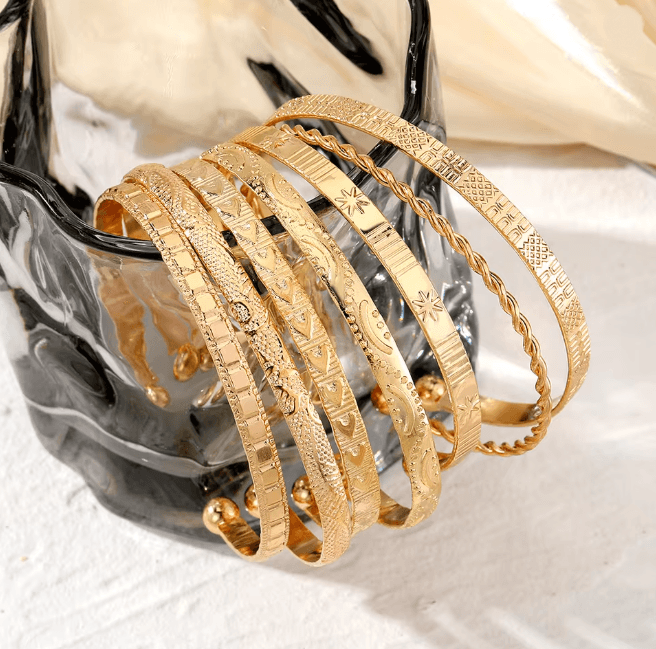 GoldPunk Heart Bracelet Set Womens Street Style Bangles